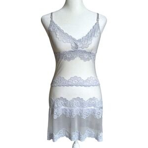 Fredericks Hollywood Lavender Floral Lace Chemise Slip Dress Y2K Lingerie Sz S